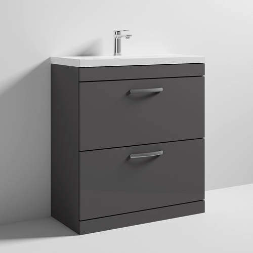 Nuie Furniture Vanity Unit With 2 x Drawers & Basin 800mm (Gloss Grey).