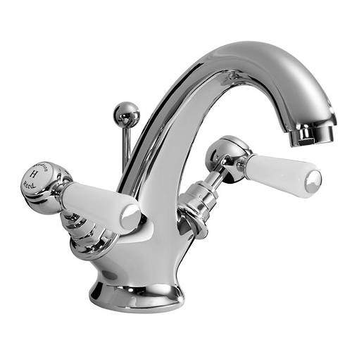 Hudson Reed Topaz Basin Mixer Tap With Ceramic Lever Handles (White & Chrome).