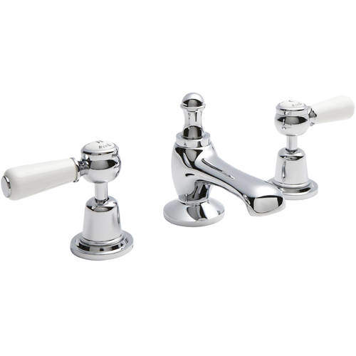 Hudson Reed Topaz Basin Mixer Tap With Ceramic Lever Handles (White & Chrome).