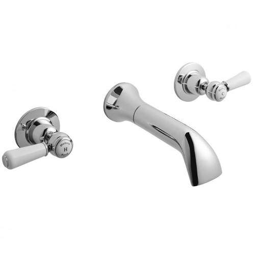 Hudson Reed Topaz Wall Mounted Basin Mixer Tap (White & Chrome).