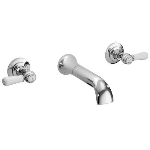 Hudson Reed Topaz Wall Mounted Basin Mixer Tap (White & Chrome).