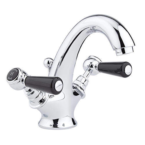 Hudson Reed Topaz Basin Mixer Tap With Ceramic Lever Handles (Black & Chrome).