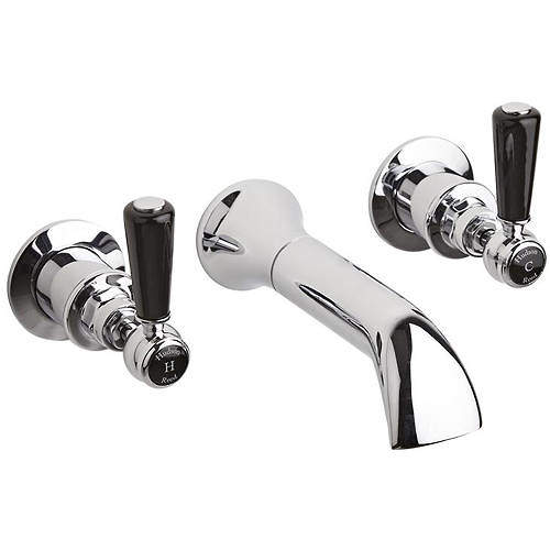 Hudson Reed Topaz Wall Bath Tap With Ceramic Lever Handles (Black & Chrome).