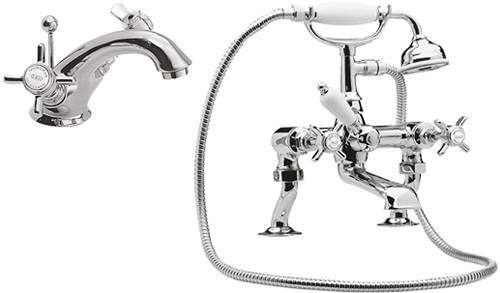 Nuie Beaumont Mono Basin & Bath Shower Mixer Tap Pack (Chrome).