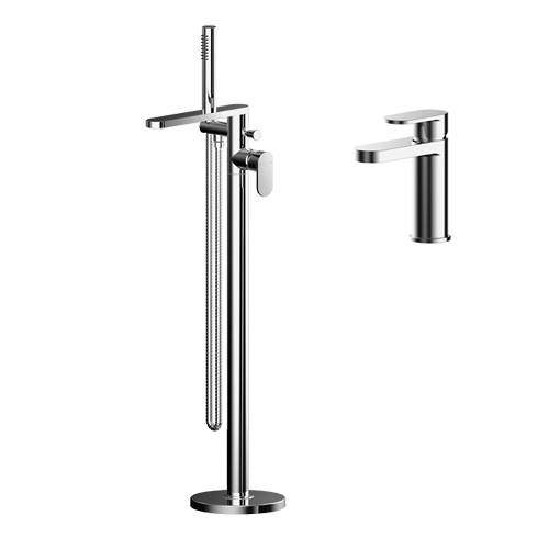 Nuie Binsey Basin & Floor Standing Bath Shower Mixer Tap Pack (Chrome).