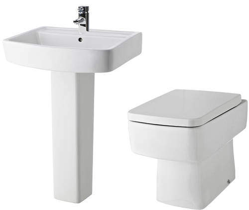 Nuie Bliss Back To Wall Toilet Pan With Seat, 600mm Basin & Pedestal.