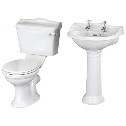 Old London Chancery Toilet With Basin & Pedestal (2 Tap Hole, 500mm).
