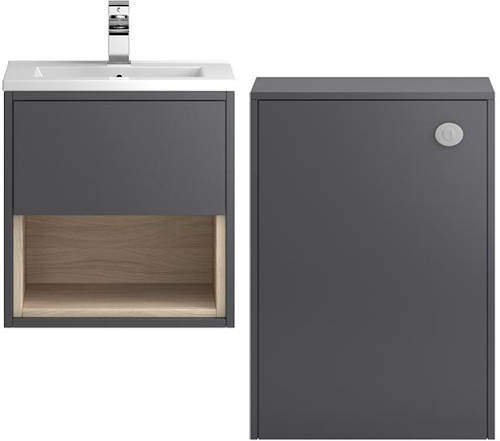 HR Coast 500mm Wall Hung Vanity With 600mm WC Unit & Basin 1 (Grey).