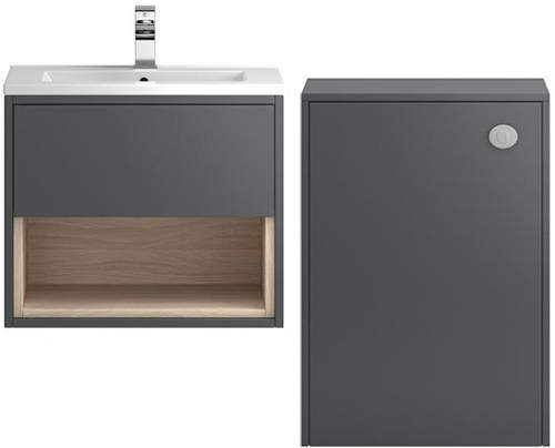 HR Coast 600mm Wall Hung Vanity With 600mm WC Unit & Basin 1 (Grey).