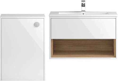 HR Coast 800mm Wall Hung Vanity With 600mm WC Unit & Basin 1 (White).