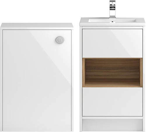 HR Coast 500mm Vanity Unit With 600mm WC Unit & Basin 2 (White).