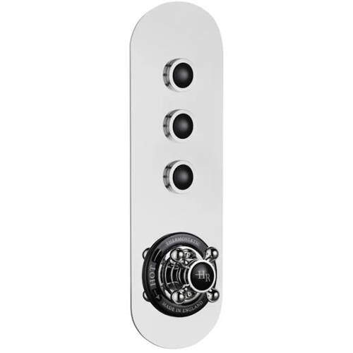 Hudson Reed Topaz Push Button Shower Valve With 3 Outlets (Black & Chrome).