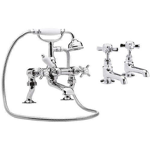 Nuie Beaumont Basin & Bath Shower Mixer Taps Pack (Chrome).