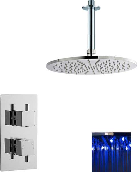 Nuie Showers Twin Thermostatic Shower Valve With Large LED Round Head.