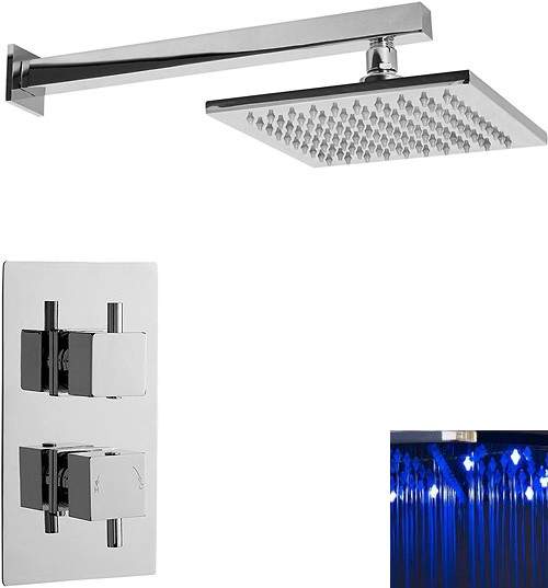 Nuie Showers Twin Thermostatic Shower Valve With LED Square Head.