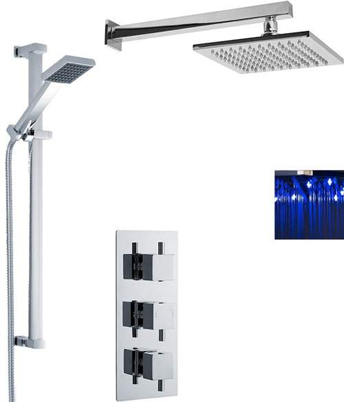 Nuie Showers Triple Thermostatic Shower Valve, LED Head & Slide Rail Kit.