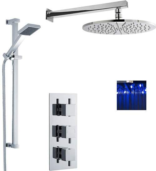 Nuie Showers Triple Thermostatic Shower Valve, LED Head & Slide Rail Kit.