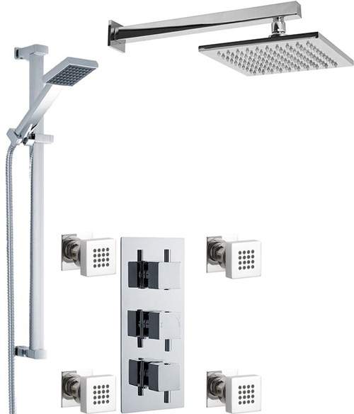 Nuie Showers Triple Shower Valve With Head & Slide Rail Kit & Body Jets.