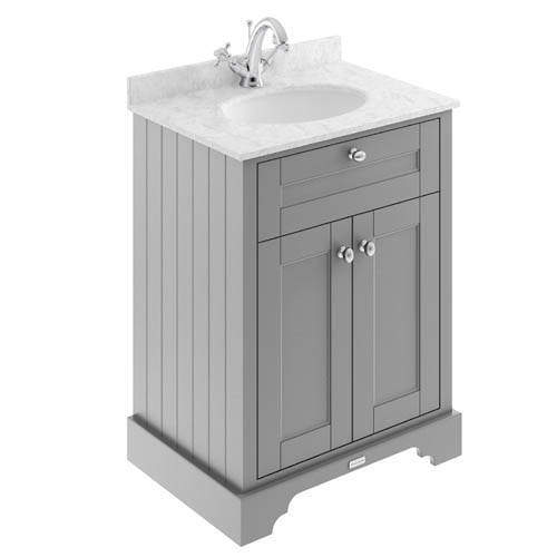 Old London Furniture Vanity Unit, Basin & Grey Marble 600mm (Grey, 1TH).