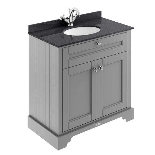 Old London Furniture Vanity Unit, Basin & Black Marble 800mm (Grey, 1TH).