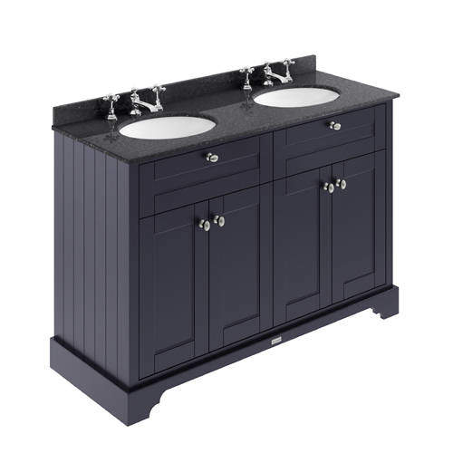 Old London Furniture Vanity Unit With 2 Basins & Black Marble (Blue, 3TH).