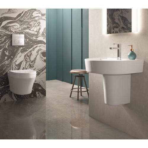 Hudson Reed Ceramics Luna Wall Hung Toilet Pan, Seat, 420mm Basin & Ped.