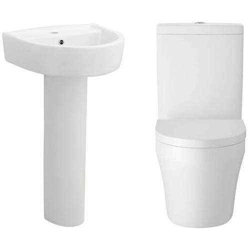 Hudson Reed Ceramics Luna Semi Flush To Wall Toilet, Seat, 425mm Basin.