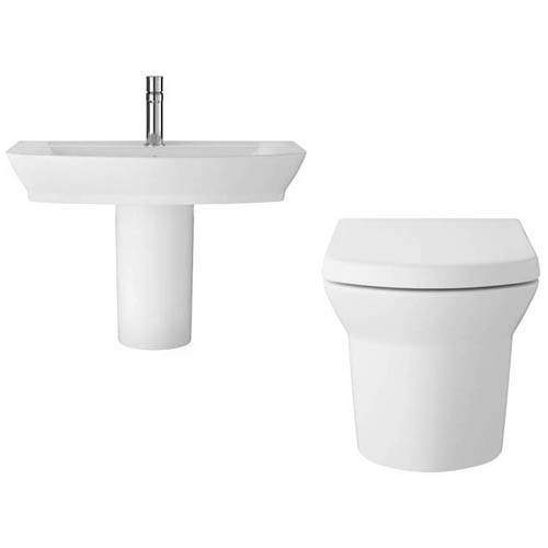 Hudson Reed Ceramics Wall Hung Toilet Pan With 550mm Basin & Semi Ped.