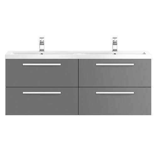 Hudson Reed Quartet Wall Vanity Unit & Double Basin 1440mm (G Grey).