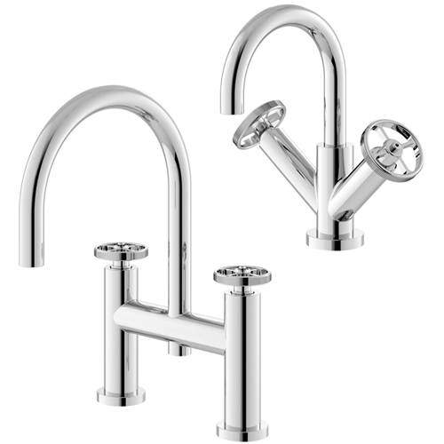 HR Revolution Basin & Bath Filler Tap With Industrial Handles (Chrome).