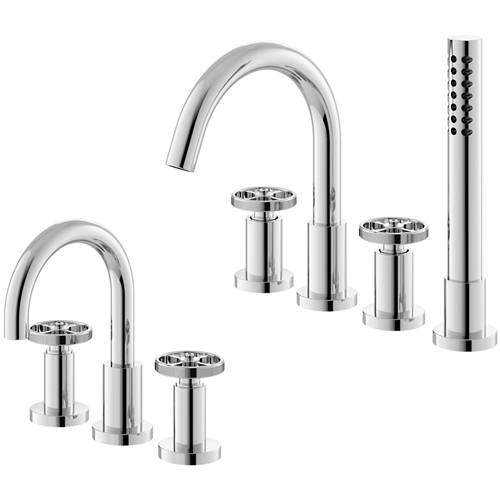 HR Revolution 3 Hole Basin & 4 Hole Bath Shower Mixer Tap (Industrial).