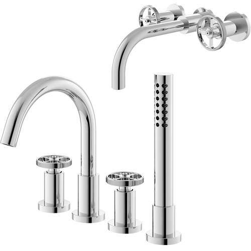 HR Revolution Wall Basin & 4 Hole Bath Shower Mixer Tap (Industrial).