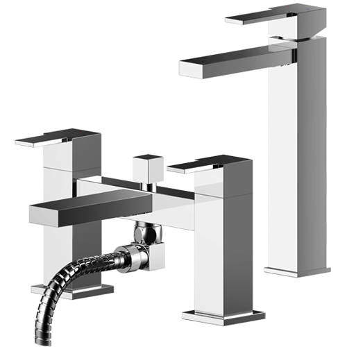 Nuie Sanford Tall Basin & Bath Shower Mixer Tap Pack (Chrome).