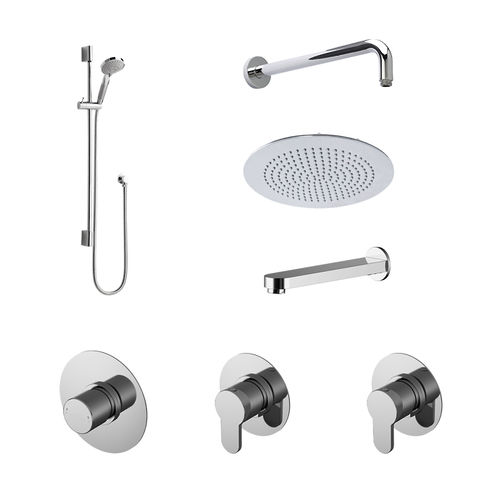 Nuie Arvan Shower Bundle, Valves, Kit, Head & Bath Fill (3 Outlets, Chrome).