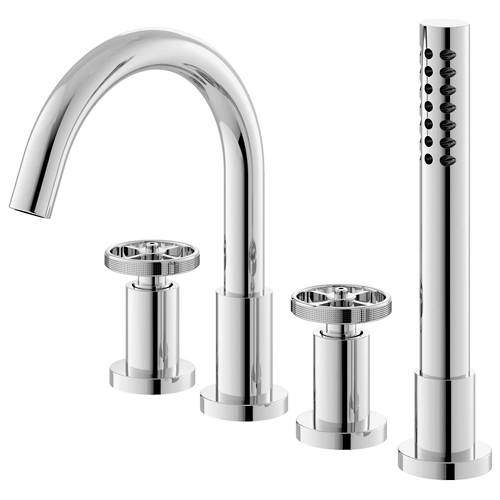 HR Revolution 4 Hole Bath Shower Mixer Tap With Industrial Handles (Chrome).