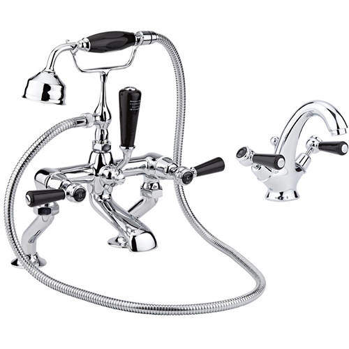 Hudson Reed Topaz Mono Basin & BSM Tap Pack With Levers (Black & Chrome).