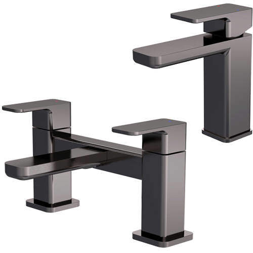 Nuie Windon Basin & Bath Filler Tap Pack (Brushed Gun Metal).