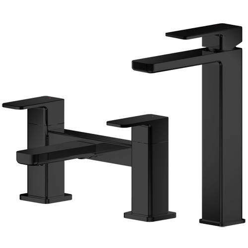 Nuie Windon Tall Basin & Bath Filler Tap Pack (Matt Black).