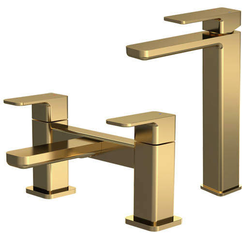 Nuie Windon Tall Basin & Bath Filler Tap Pack (Brushed Brass).