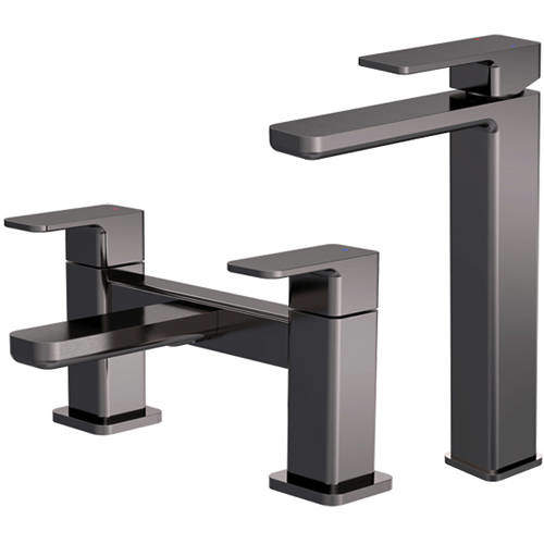 Nuie Windon Tall Basin & Bath Filler Tap Pack (Brushed Gun Metal).