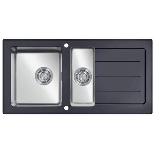 UKINOX Glass Inset Kitchen Sink (1000/500mm, Black & Stainless Steel).