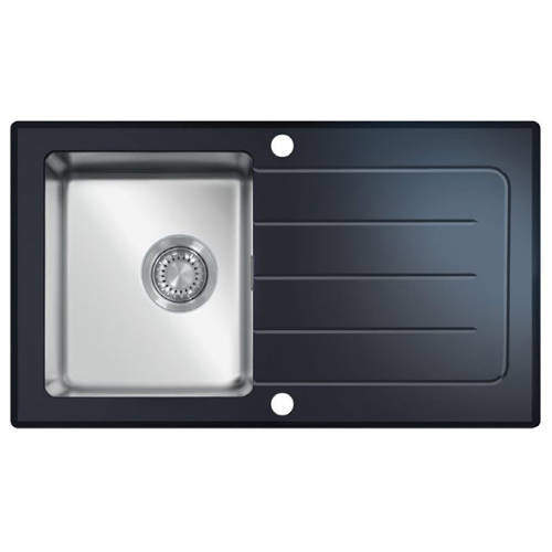 UKINOX Glass Inset Kitchen Sink (860/500mm, Black & Stainless Steel).