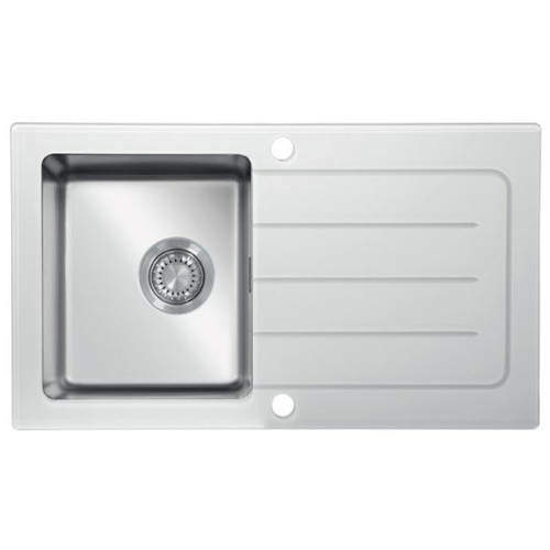 UKINOX Glass Inset Kitchen Sink (860/500mm, White & Stainless Steel).