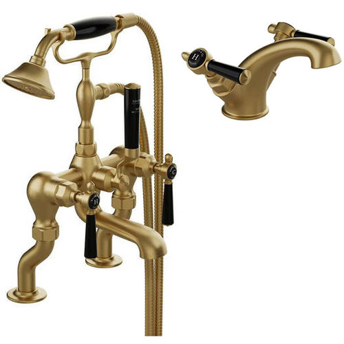 Vado Axbridge Basin & Bath Shower Mixer Tap Pack With Lever Handles (Brushed Brass).