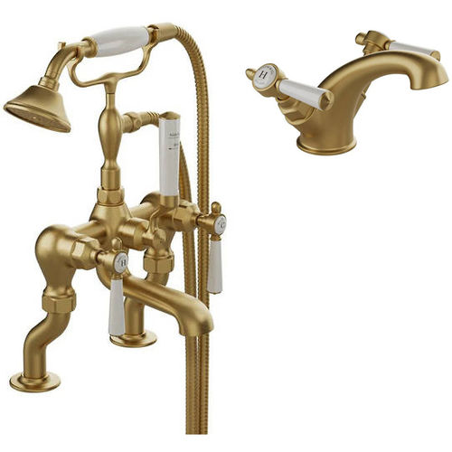 Vado Axbridge Basin & Bath Shower Mixer Tap Pack With Lever Handles (Brushed Brass).