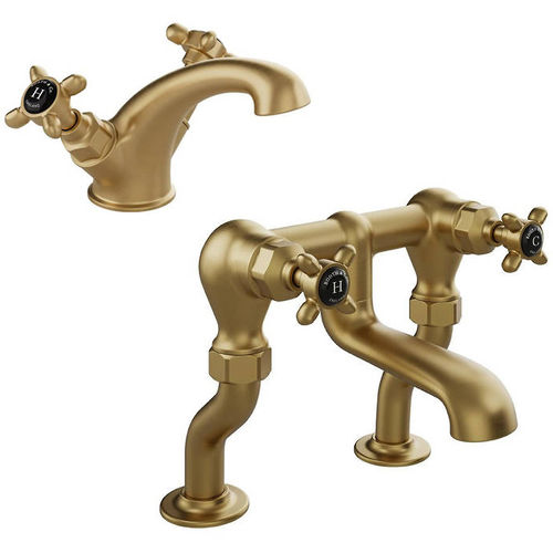Vado Axbridge Basin & Bath Filler Tap Pack With Crosshead Handles (Brushed Brass).
