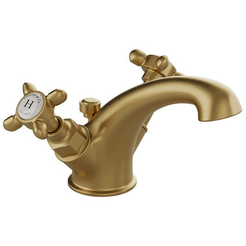 Vado Axbridge Mono Basin Mixer Tap With Pop Up Waste & Crosshead Handles (Brushed Brass).