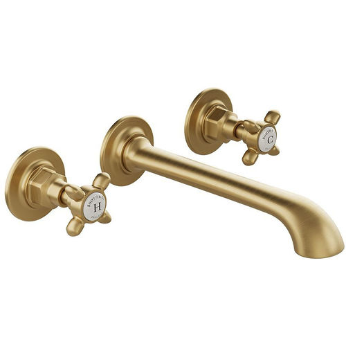 Vado Axbridge Wall-Mounted Basin Mixer Tap With Crosshead Handles (Brushed Brass, 3TH).