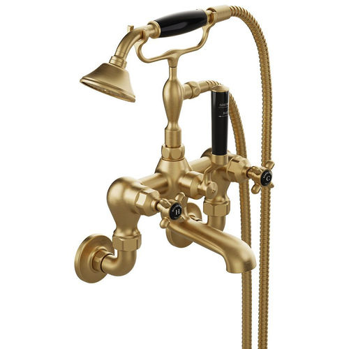 Vado Axbridge Wall-Mounted Bath Shower Mixer Tap With Crosshead Handles (Brushed Brass).
