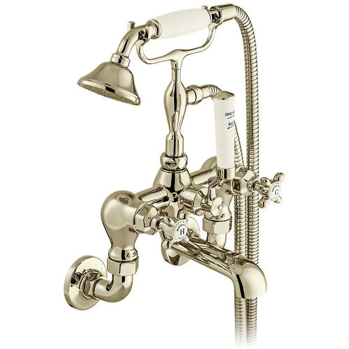 Vado Axbridge Wall-Mounted Bath Shower Mixer Tap With Crosshead Handles (Bright Nickel).